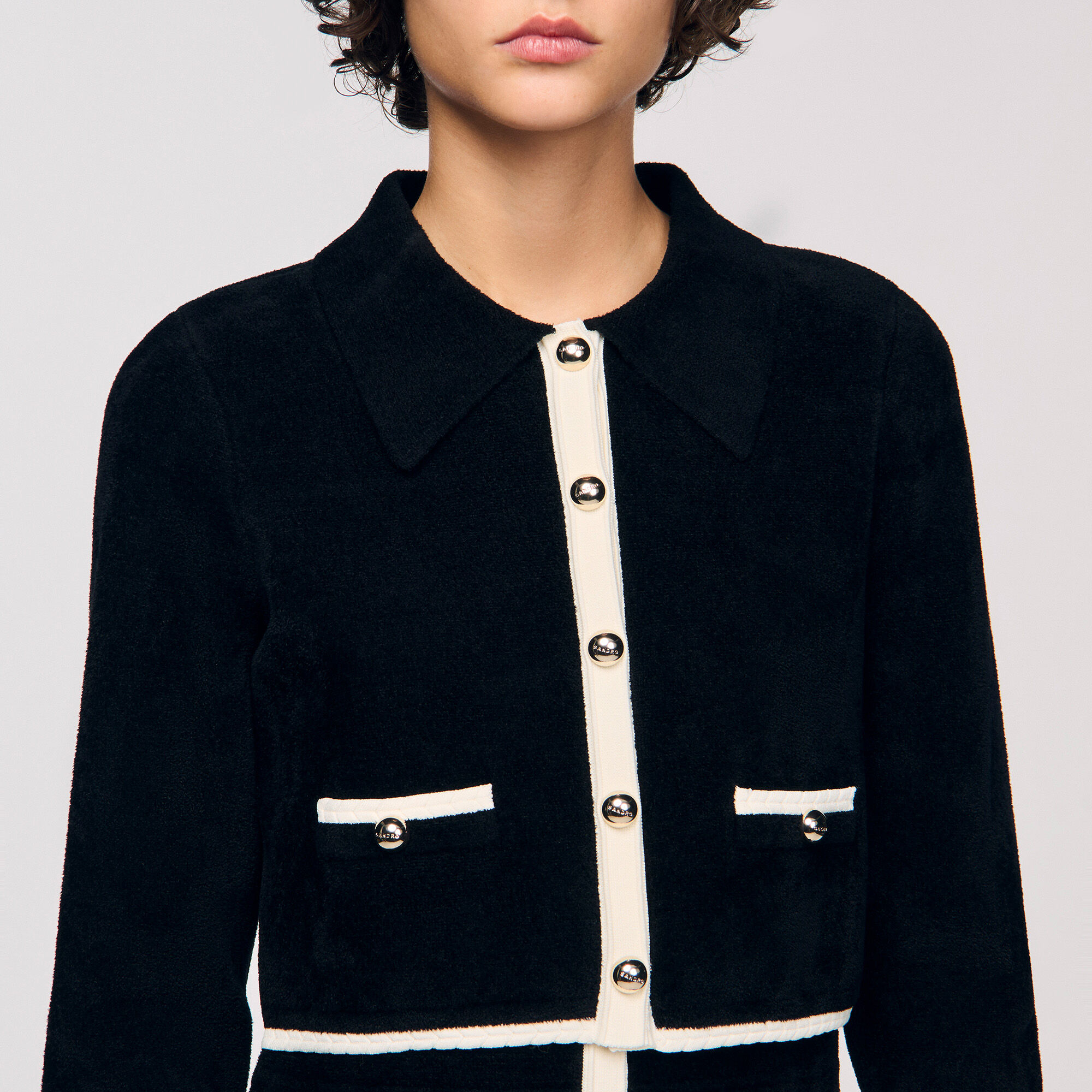 Two-tone shirt collar cardigan