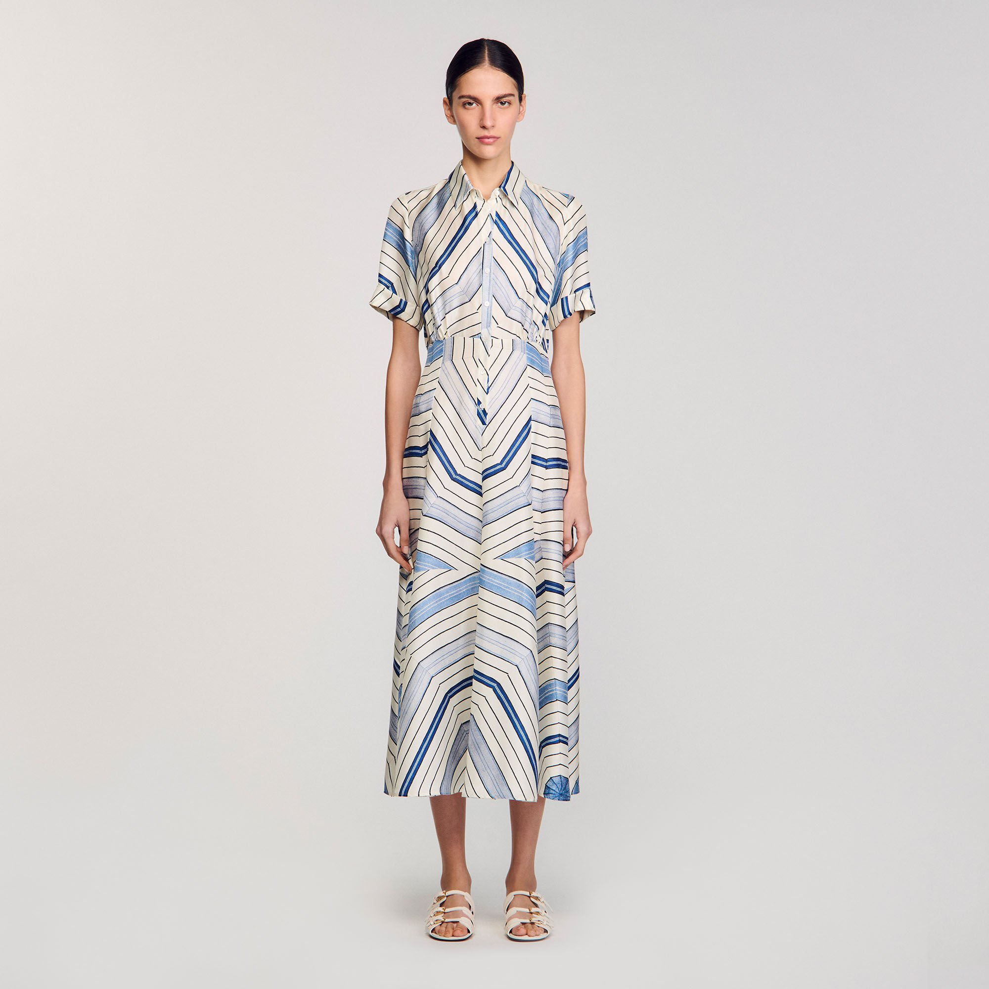 Robe midi en soie imprimé spirales