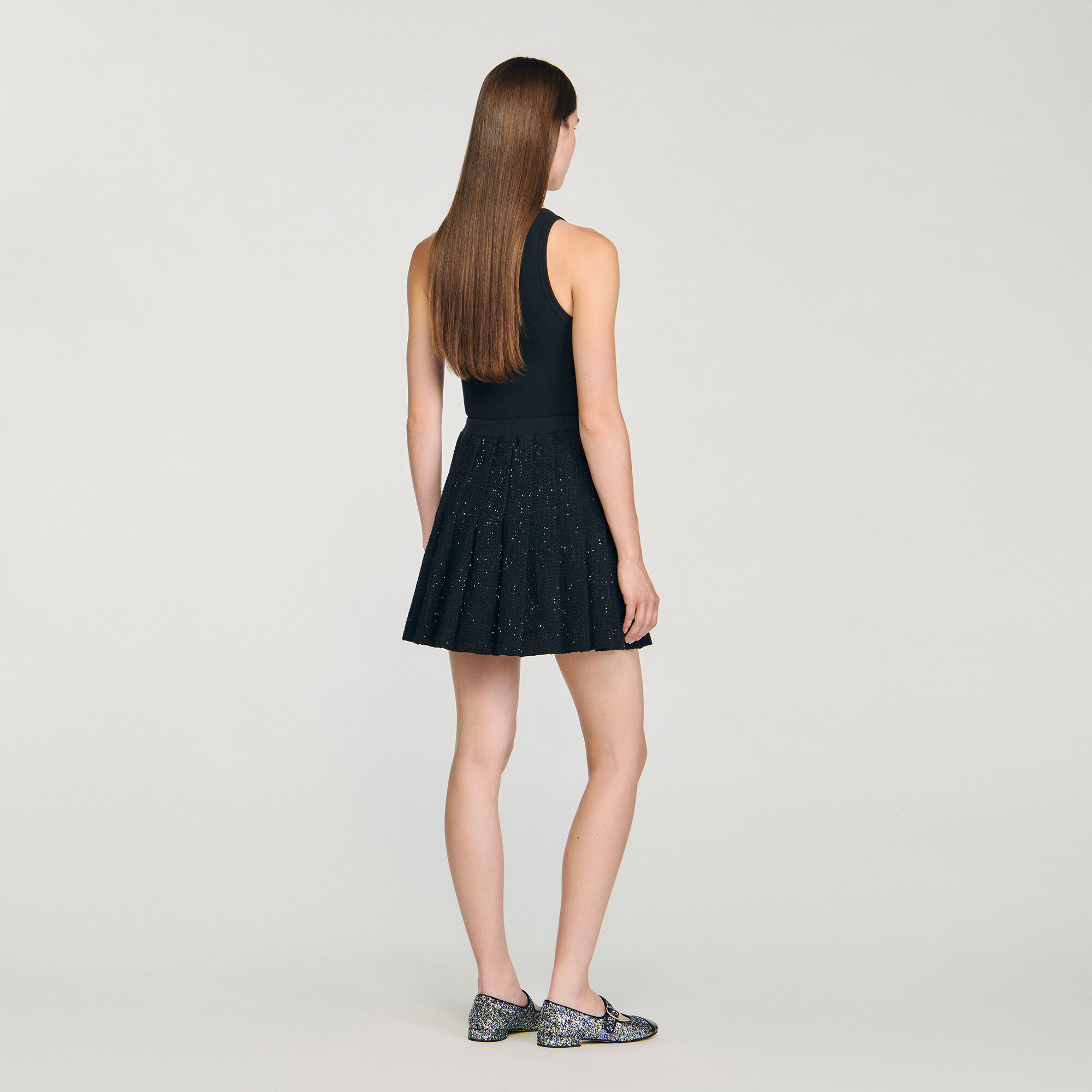 Short tweed pleated skirt