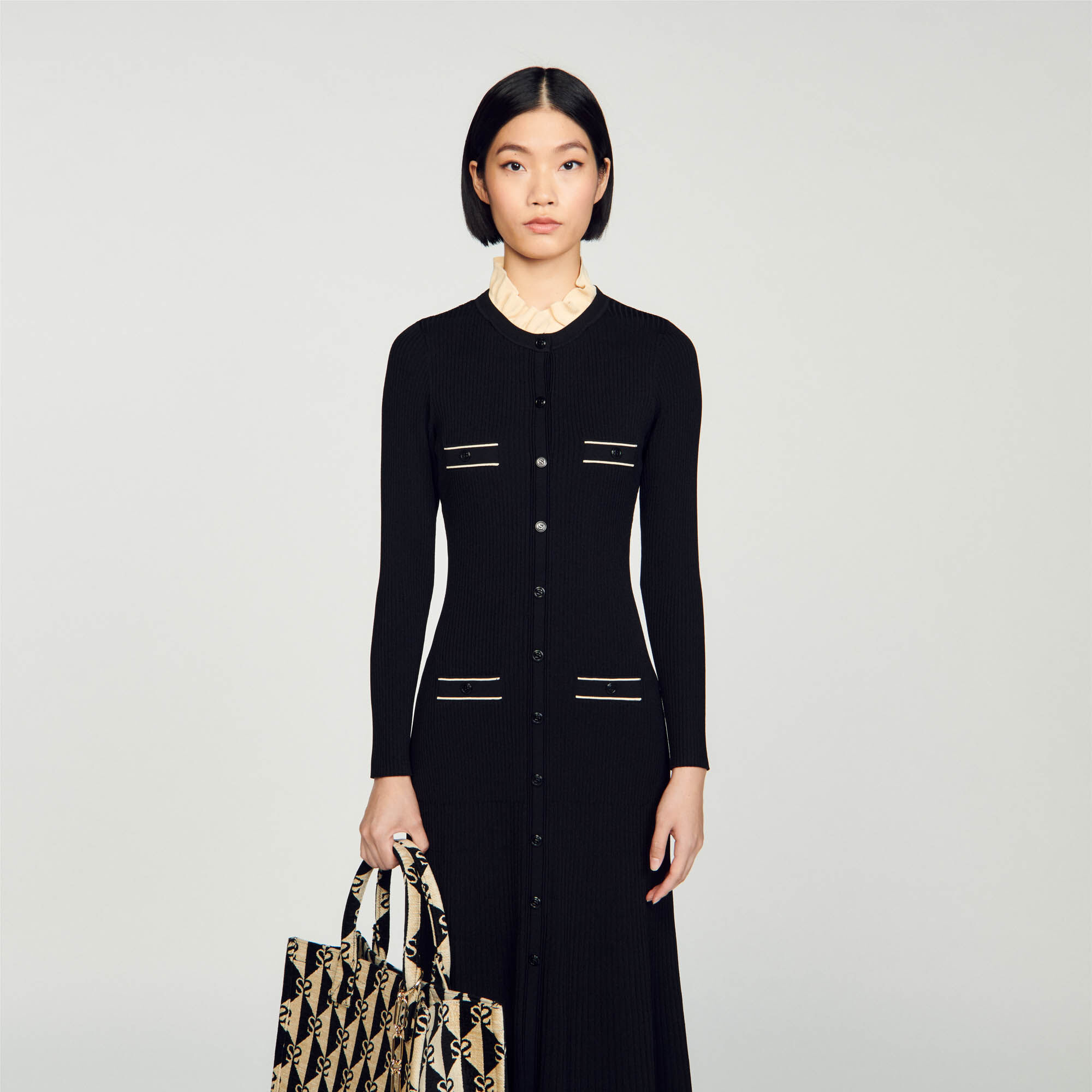 Robe longue en maille côtelée