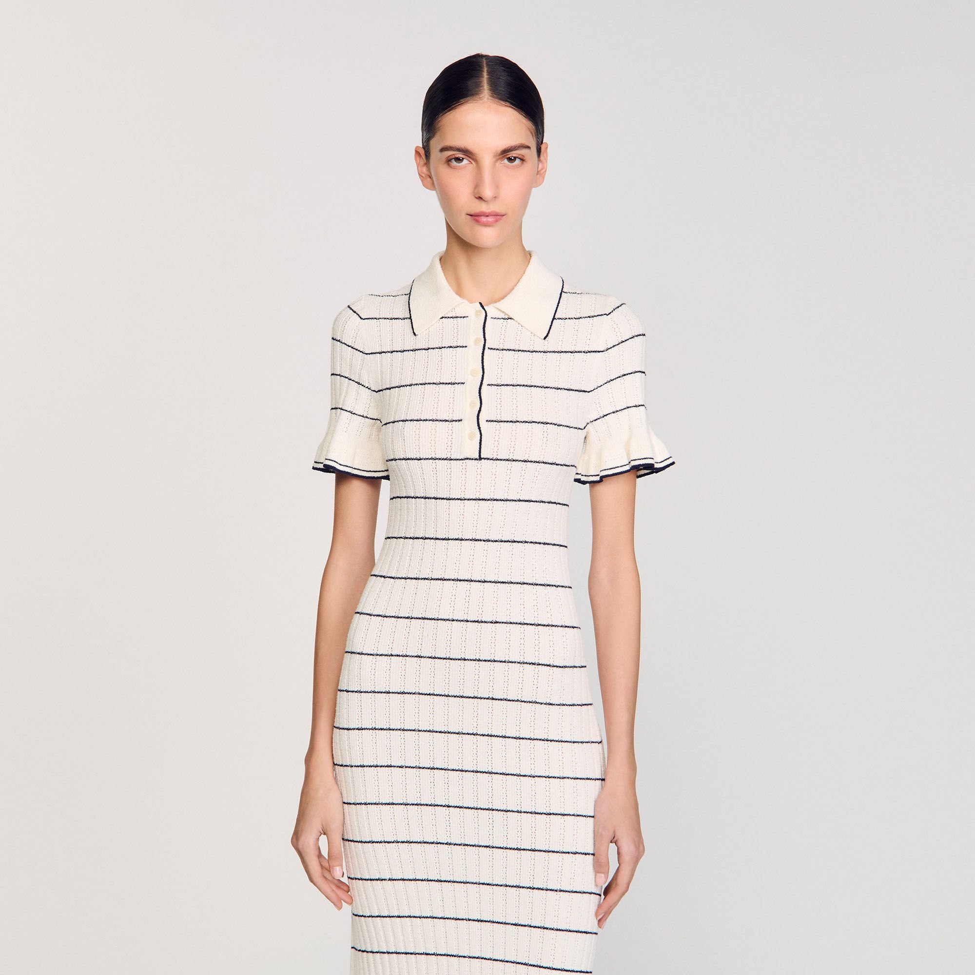 Robe longue en maille à col polo
