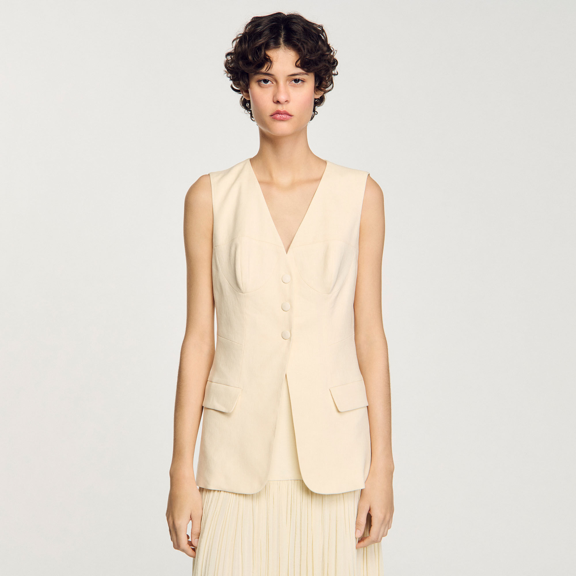 【海外限定】Sandroワンピース☆Sleeveless button-up stretch-w 海外限定】Sandroワンピース☆Sleeveless button-up stretch-w