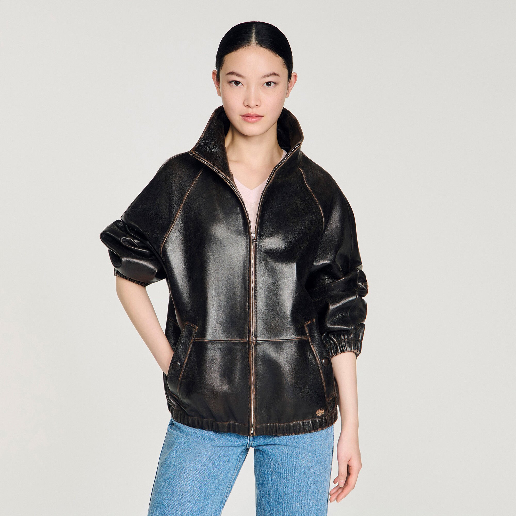 Blouson en cuir vieilli