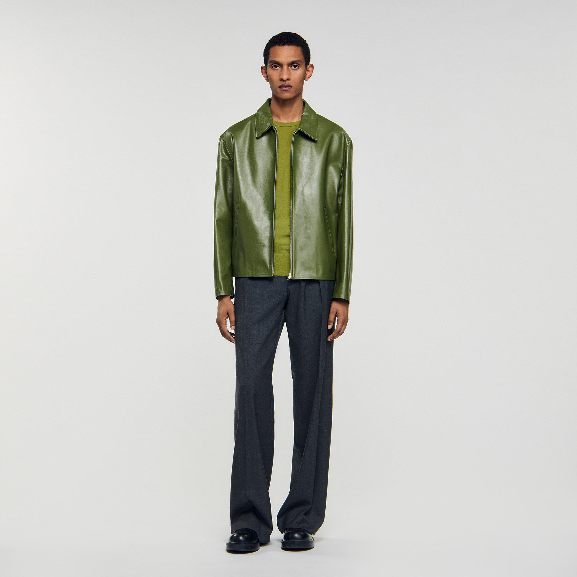 Blouson zippé en cuir