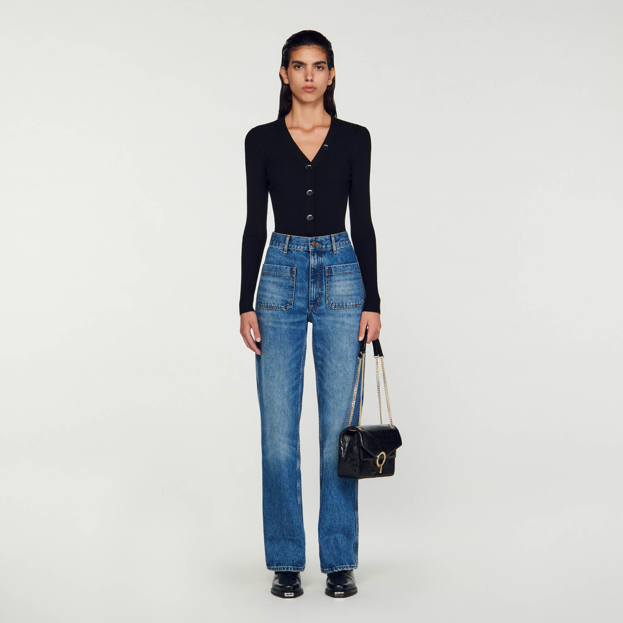 Cardigan in certified viscose black gray For Women Sandro Paris