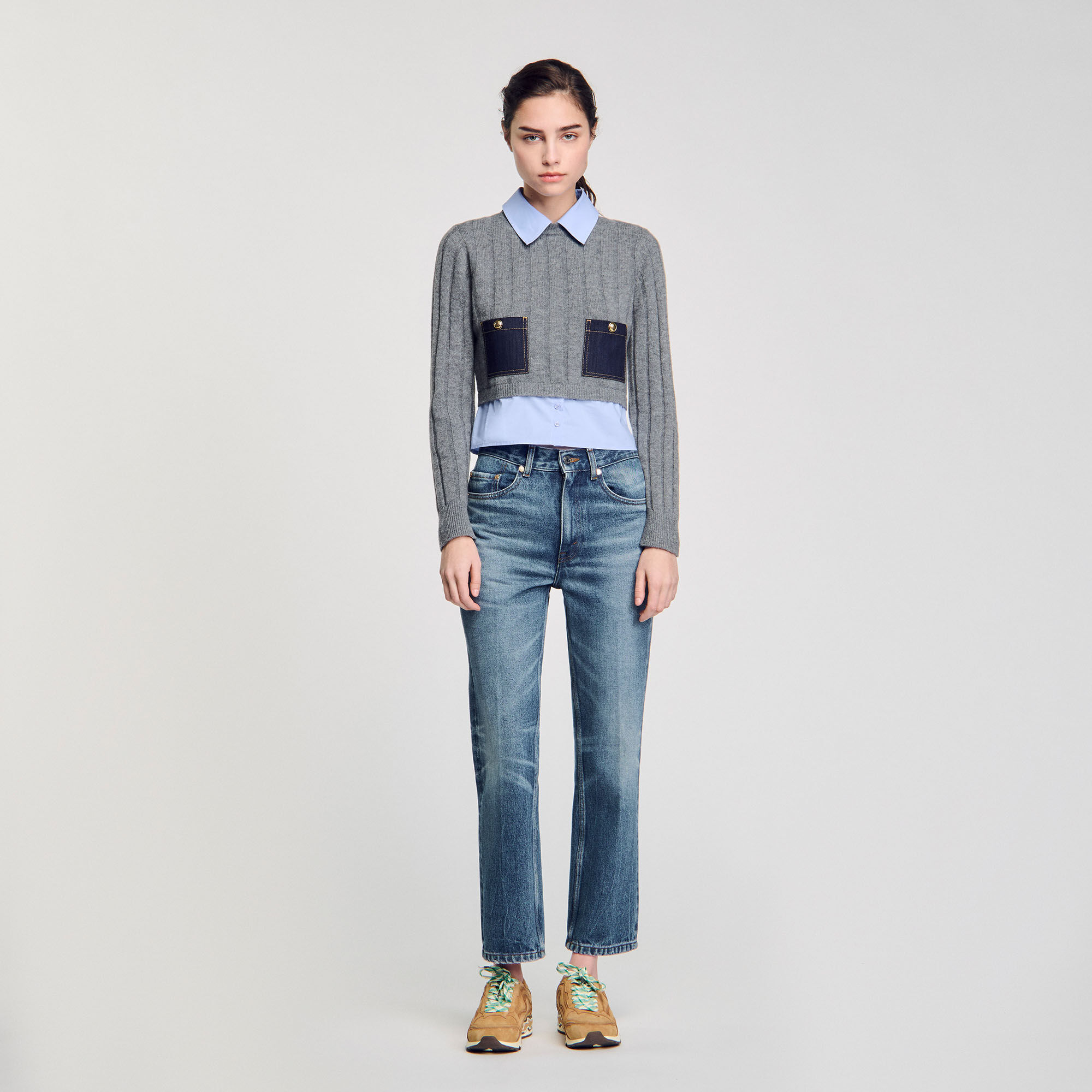 Cropped wool and cashmere jumper