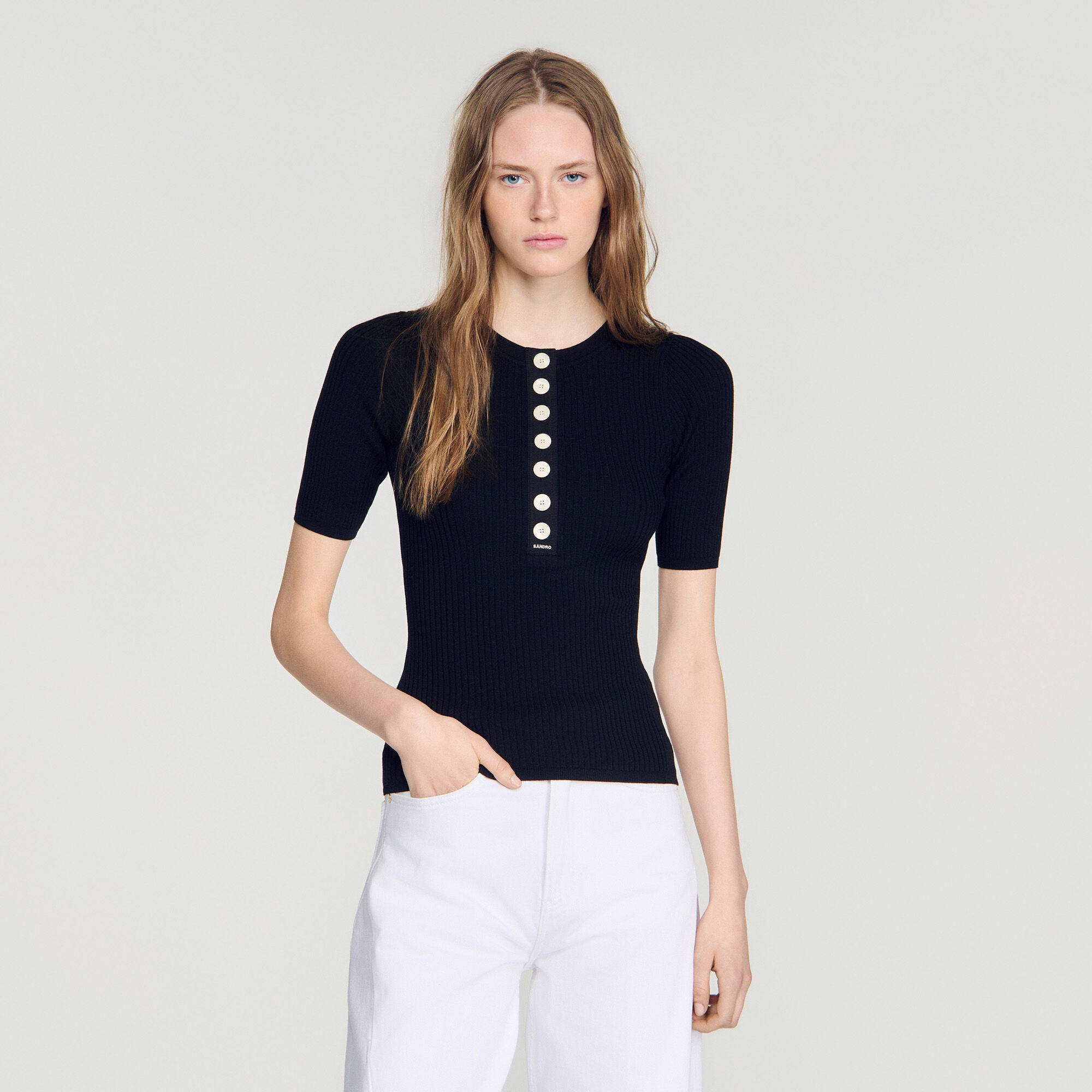 Pullover mit gerippter Knopfleiste