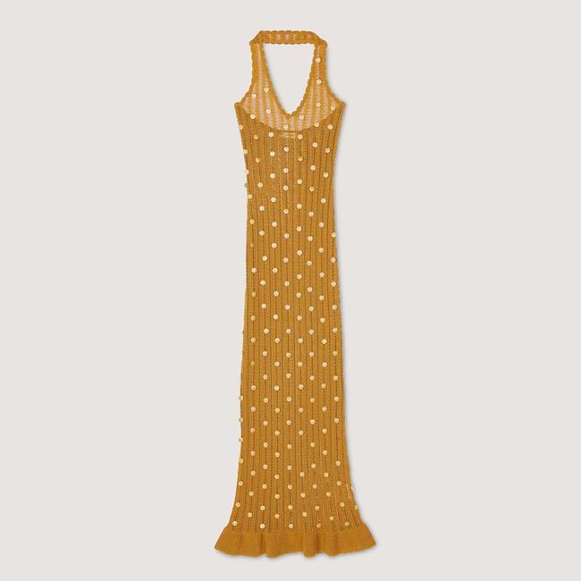 Robe longue en maille à pampilles