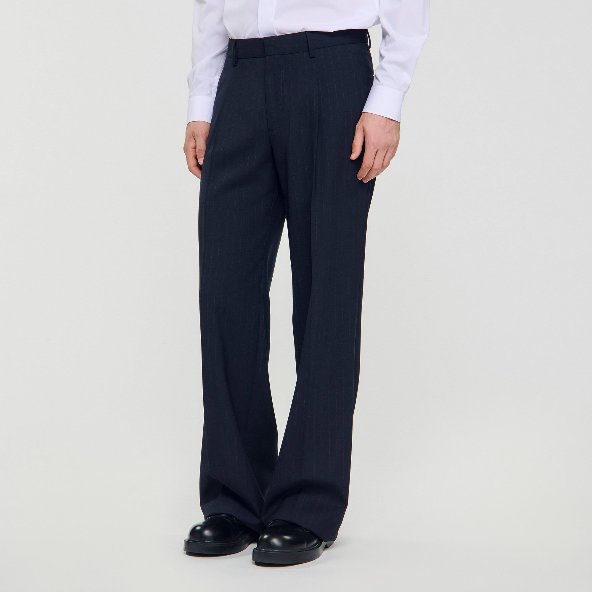 Pantalon large de costume en laine