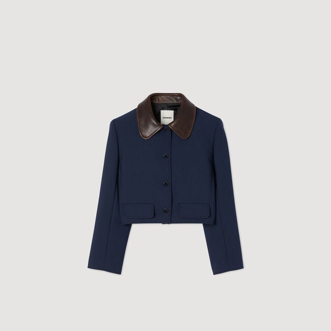 Kurze Jacke mit Lederkragen
