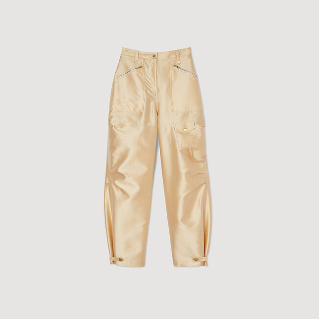 Satin-effect cargo trousers