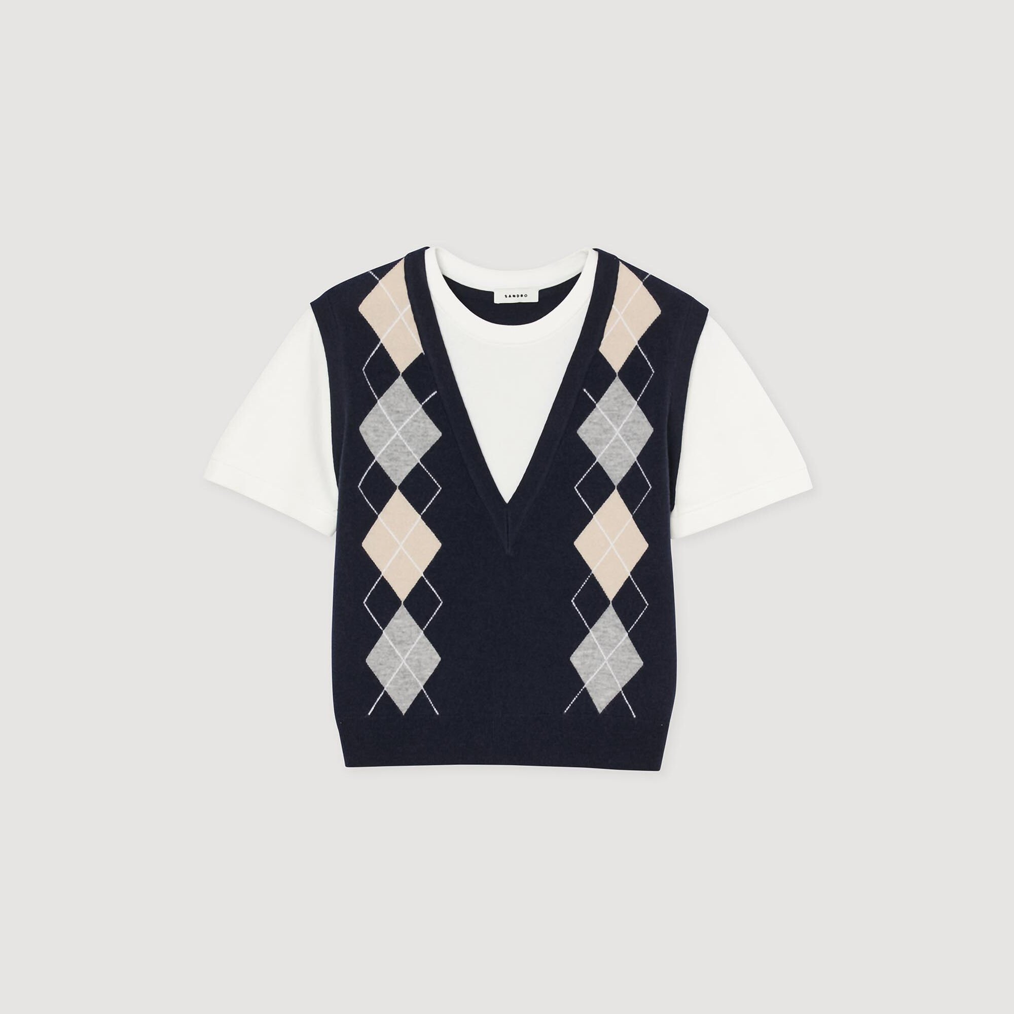 Trompe-l'Œil-Pullover mit Rauten