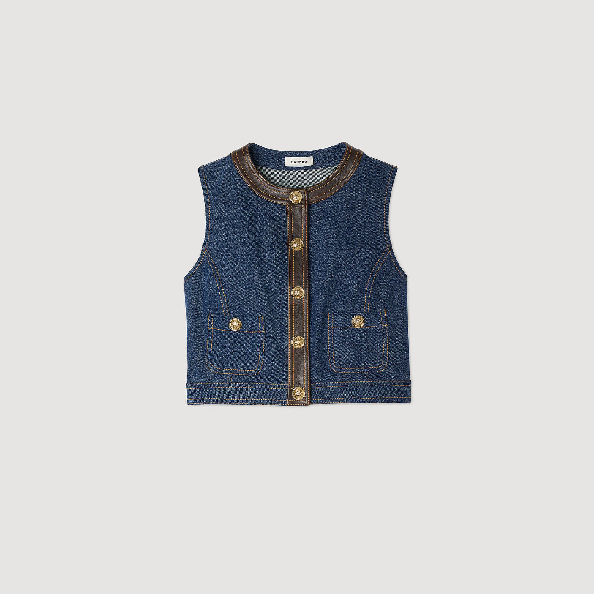 Top aus Denim und Leder