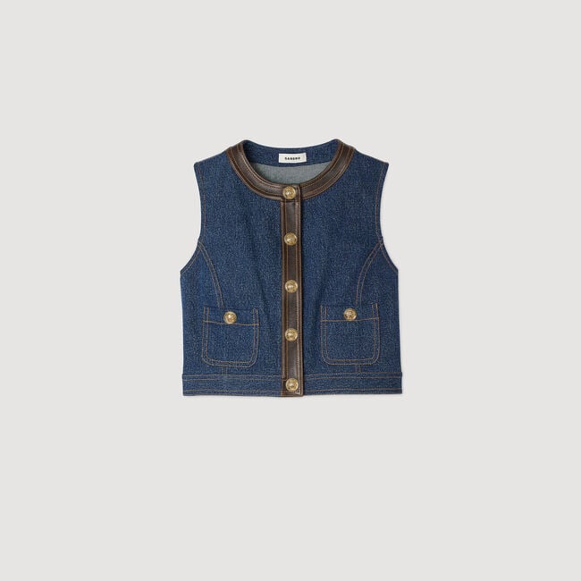 Top aus Denim und Leder