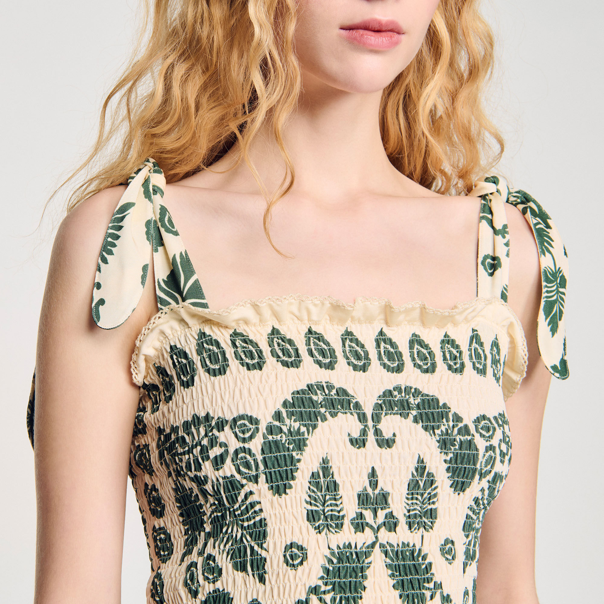 Floral motif smocked top