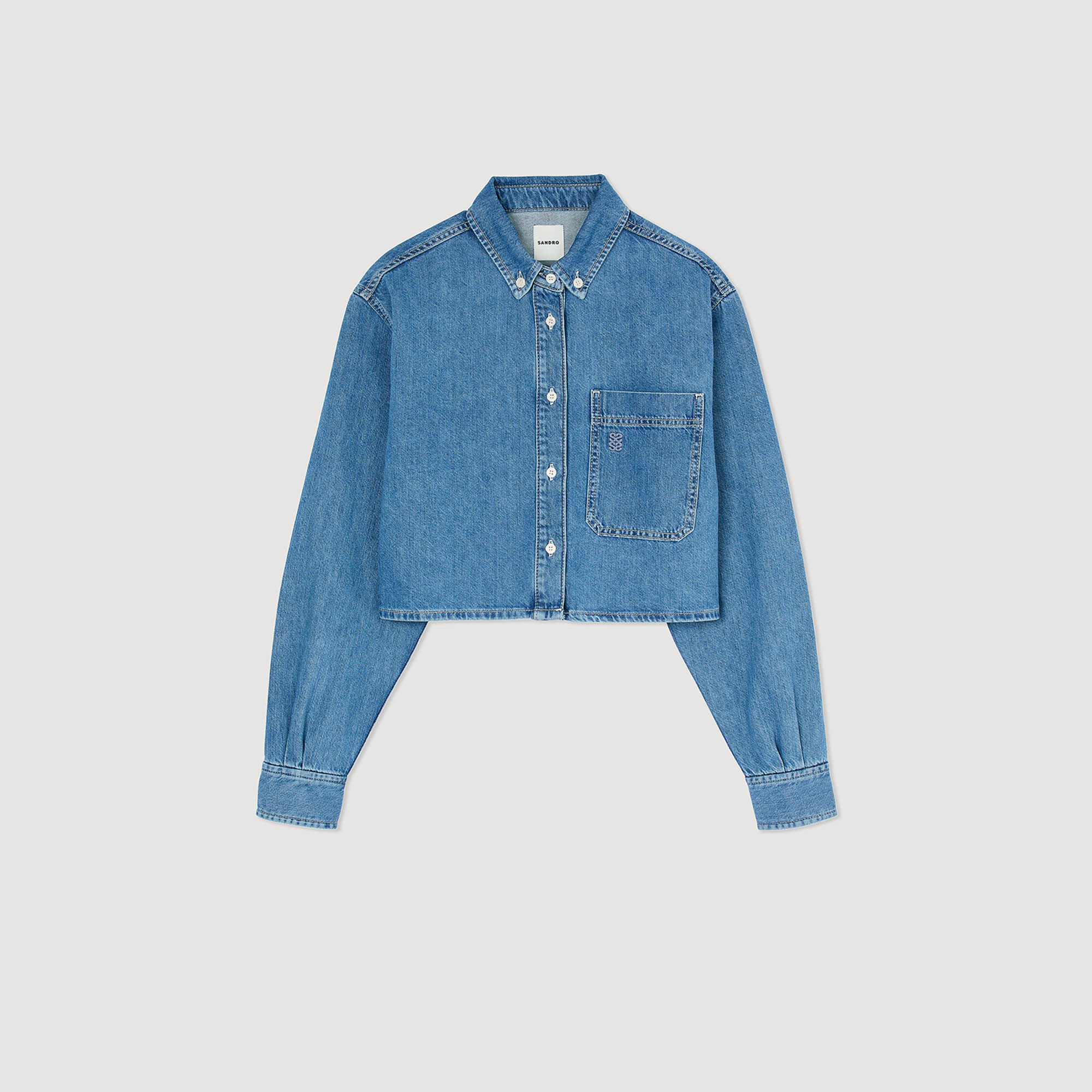 Chemise courte en denim brodée