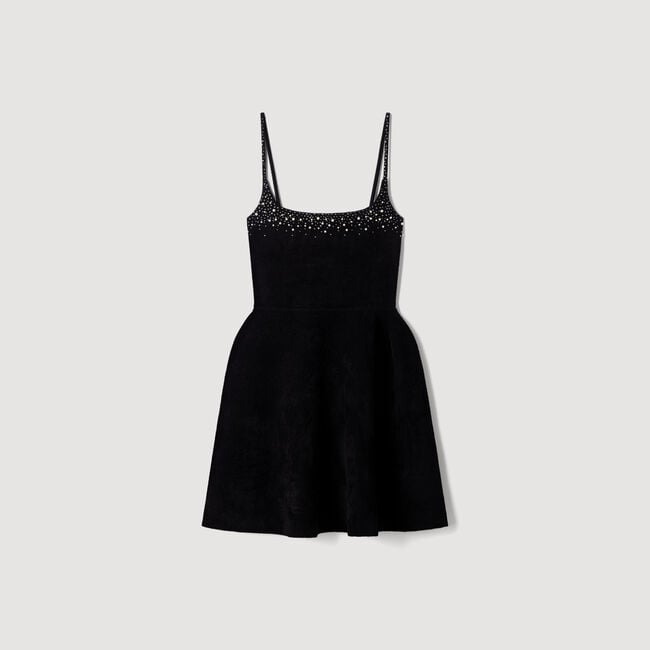 Robe courte en velours &agrave; strass - Femme | Sandro