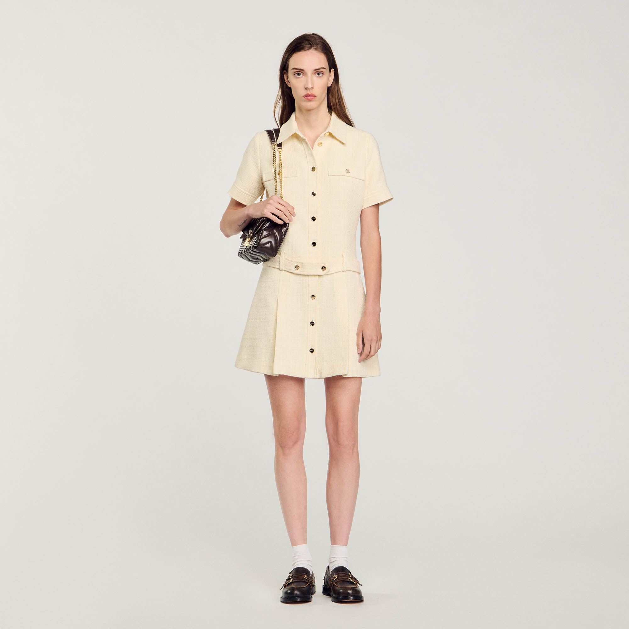 Robe courte en tweed beige pour femme Sandro Paris
