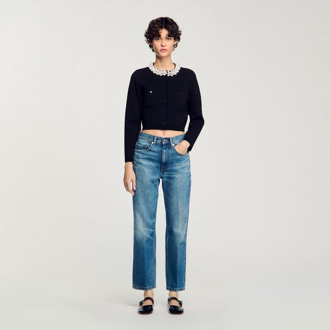 Cardigan mit Perlenkragen