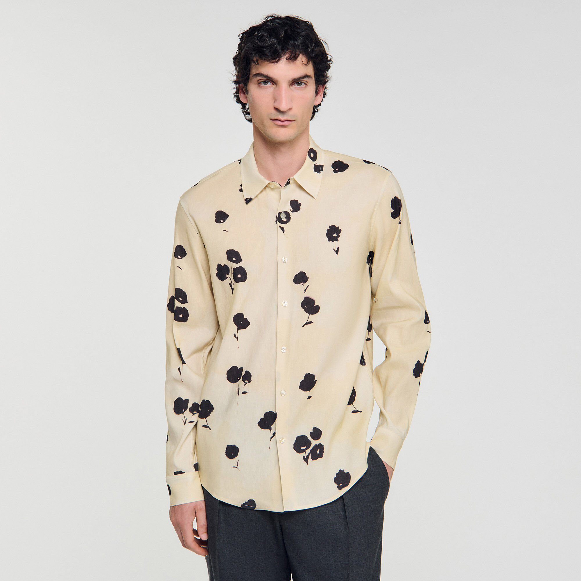 Floral print linen shirt