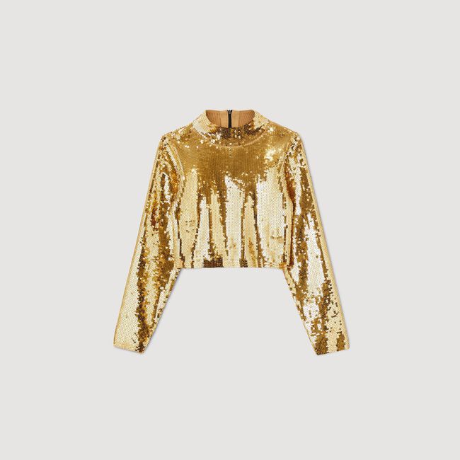 Cropped knit jumper with sequins