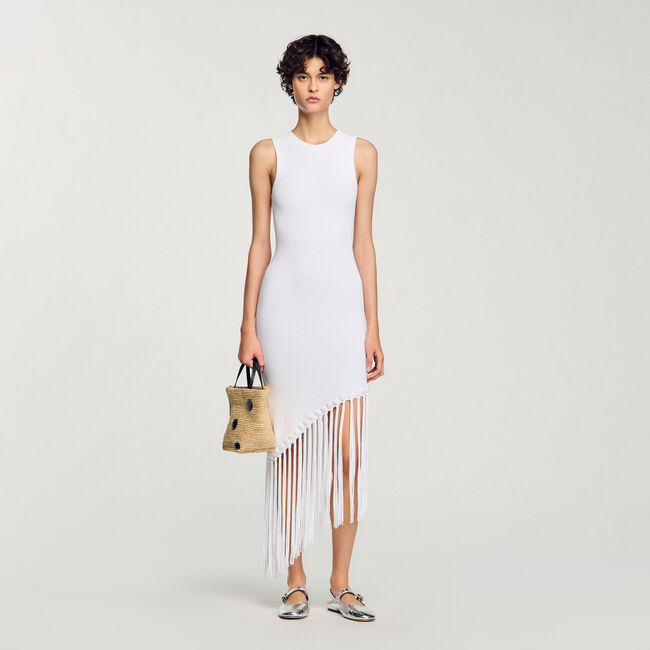 Robe longue frangée à détails crochetés