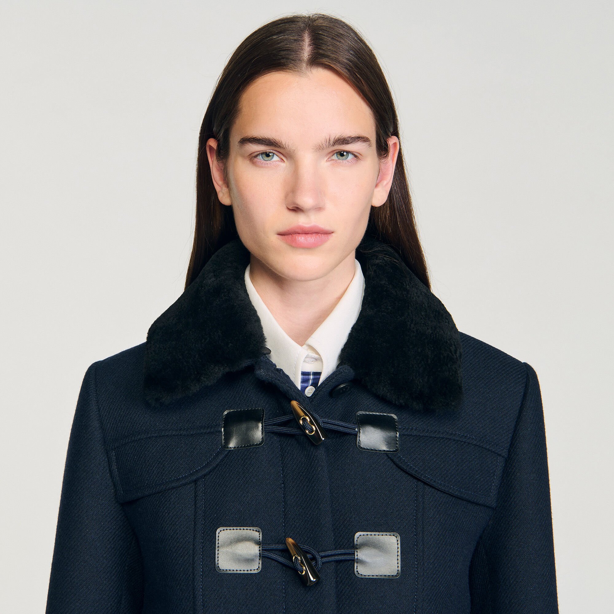 Manteau long avec col en velours