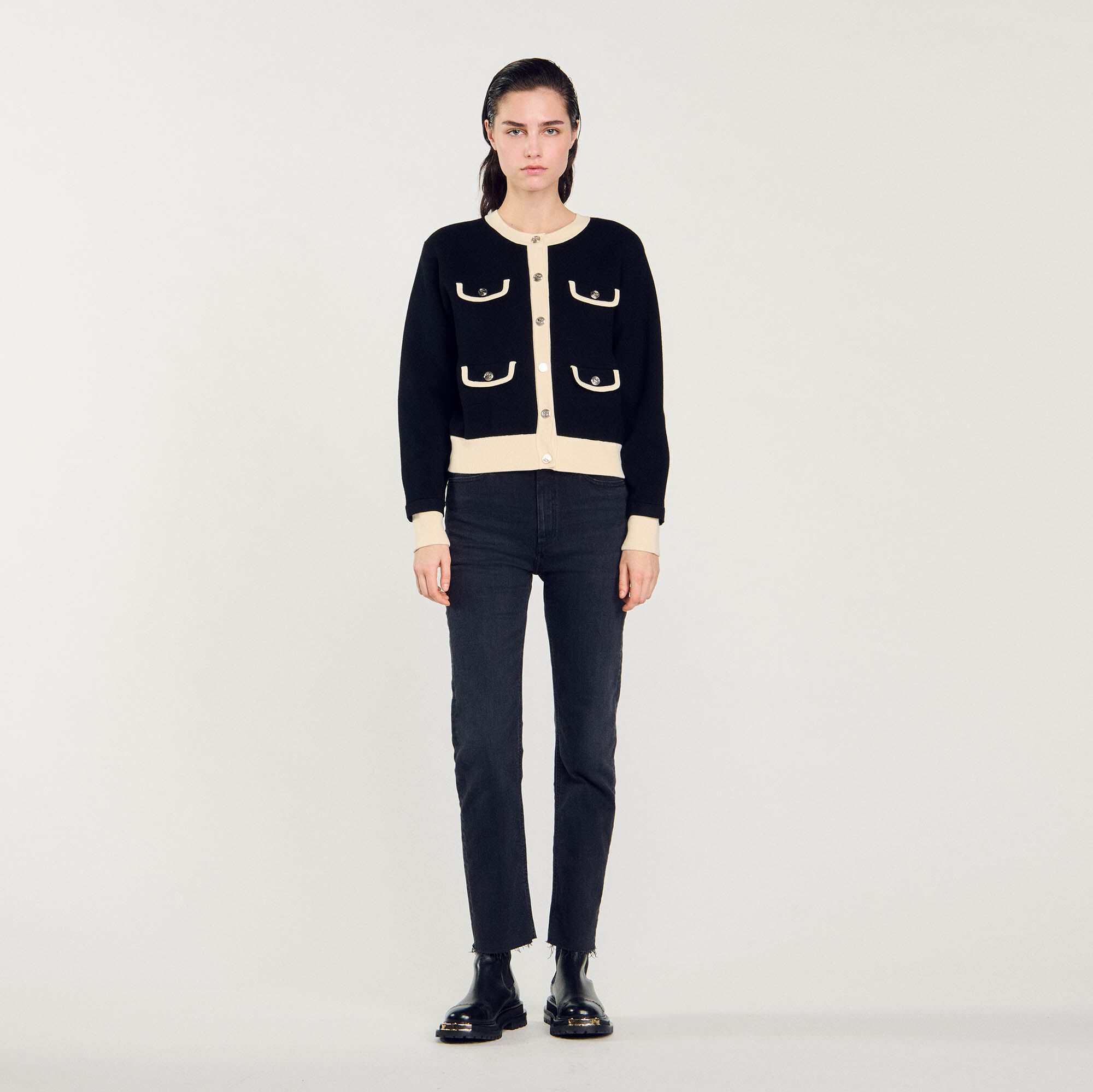 Two-tone cardigan with buttons black / gray For Women