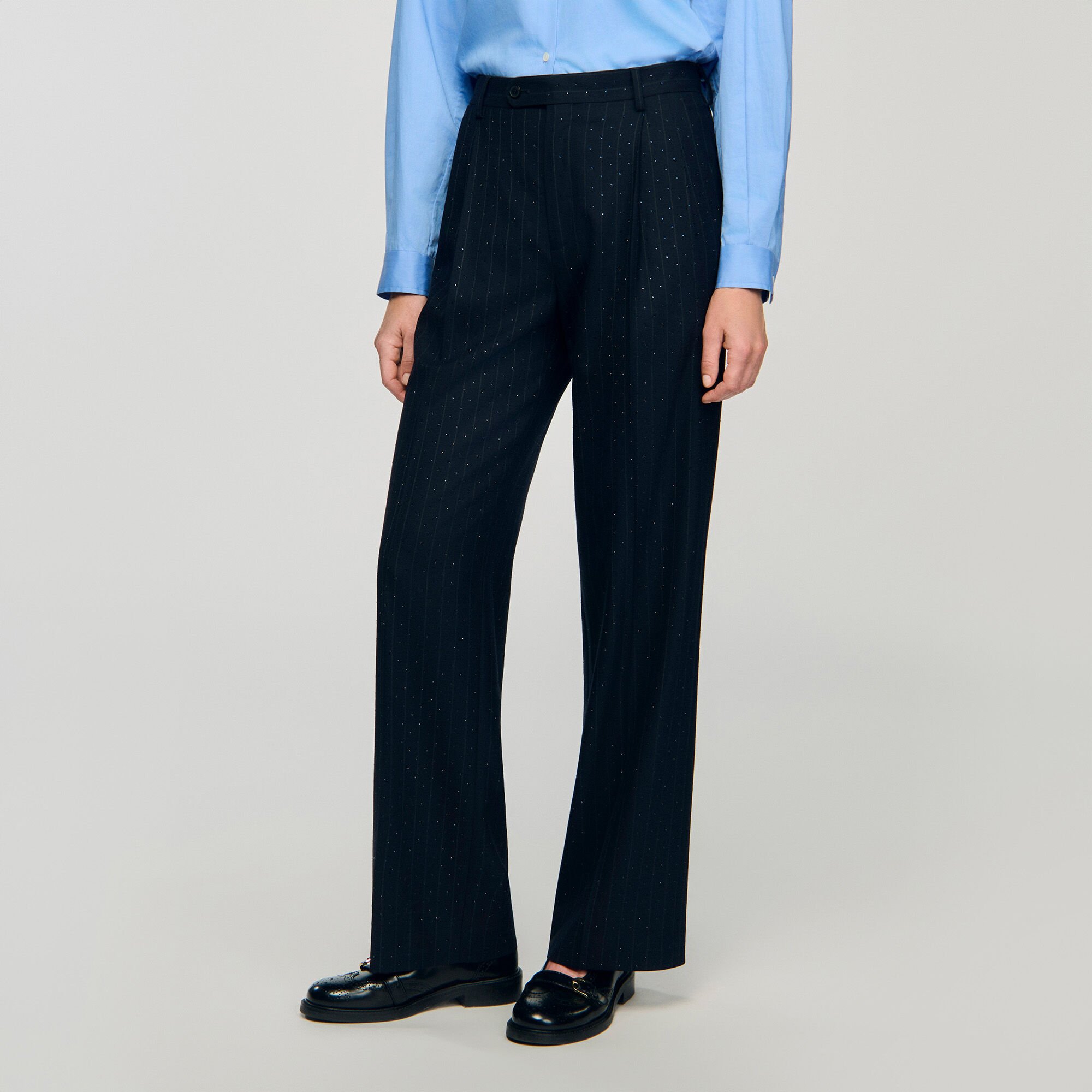 Pantalon à rayures strassées