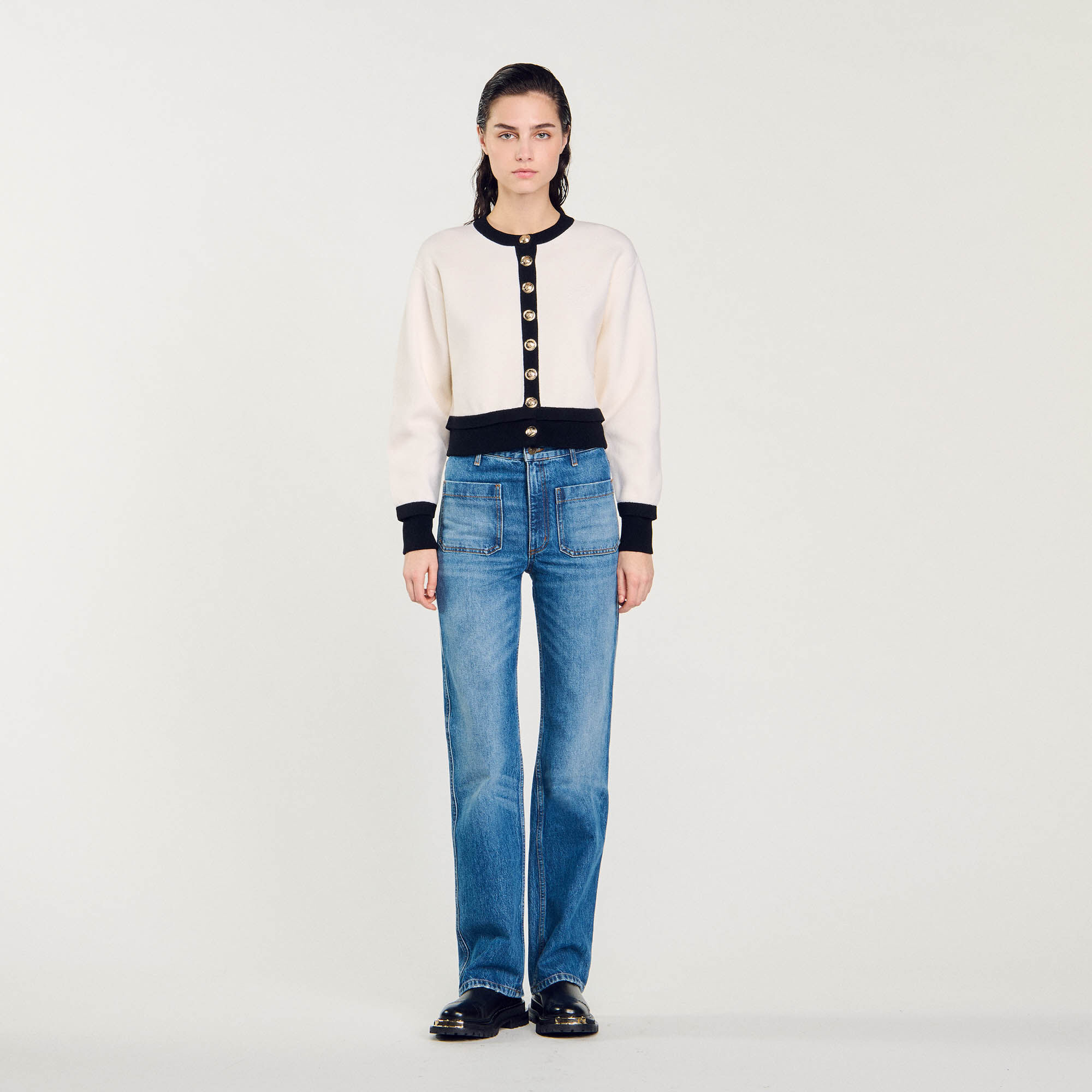 Cardigan bicolore en laine