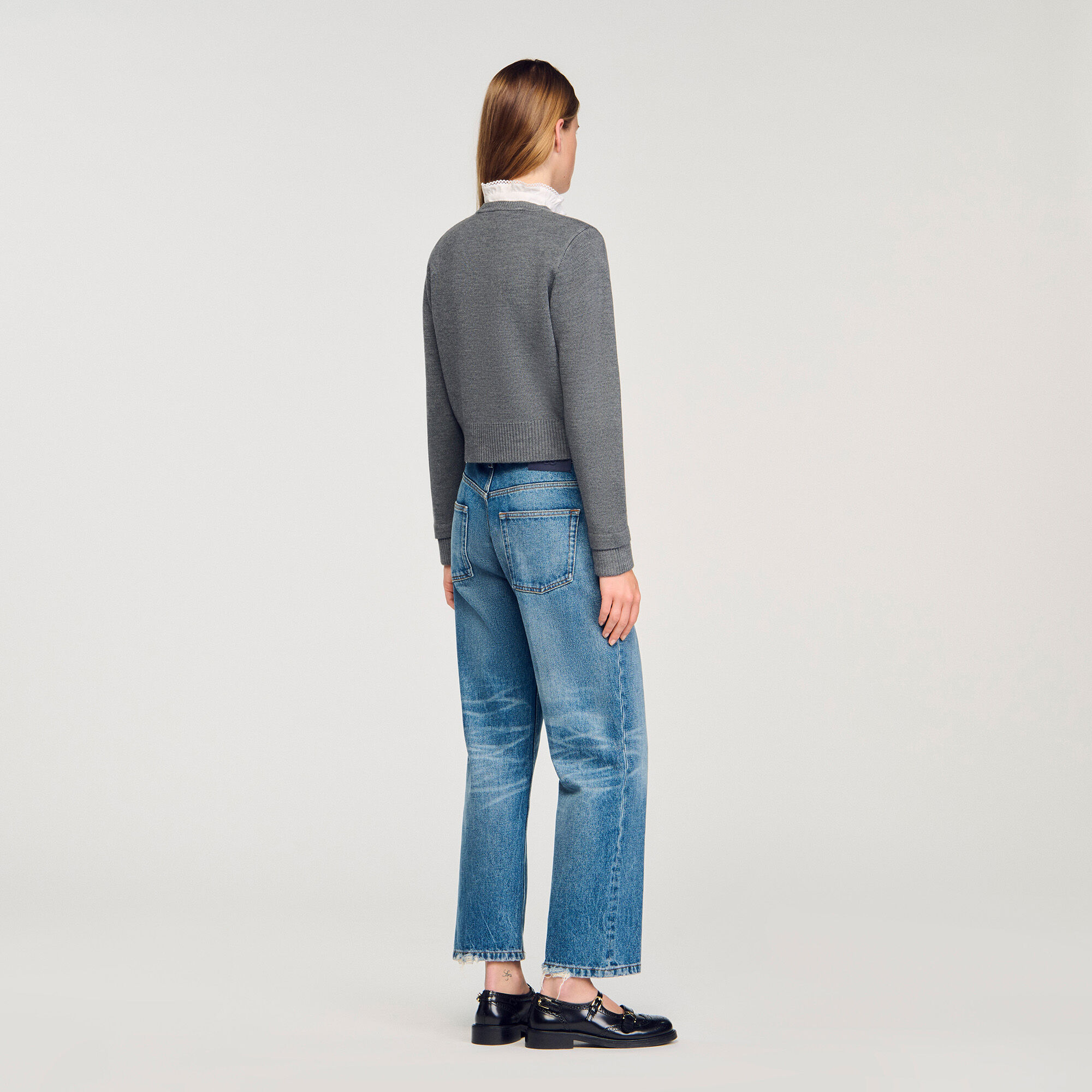 Cardigan à col volanté amovible