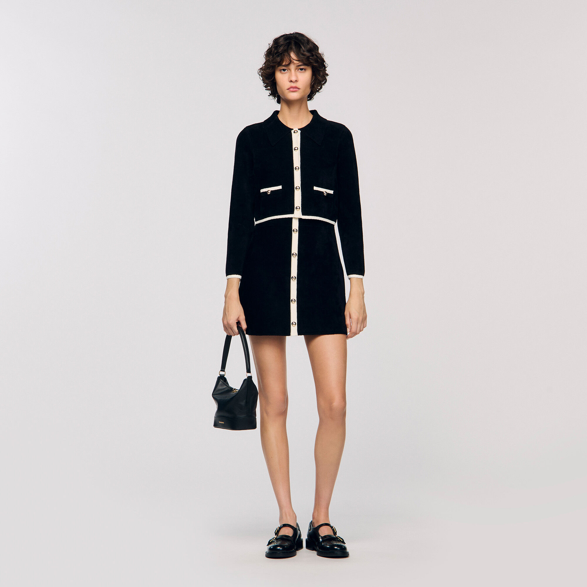 Two-tone shirt collar cardigan