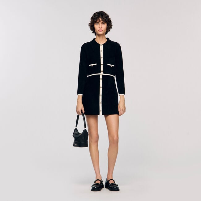 Two-tone shirt collar cardigan