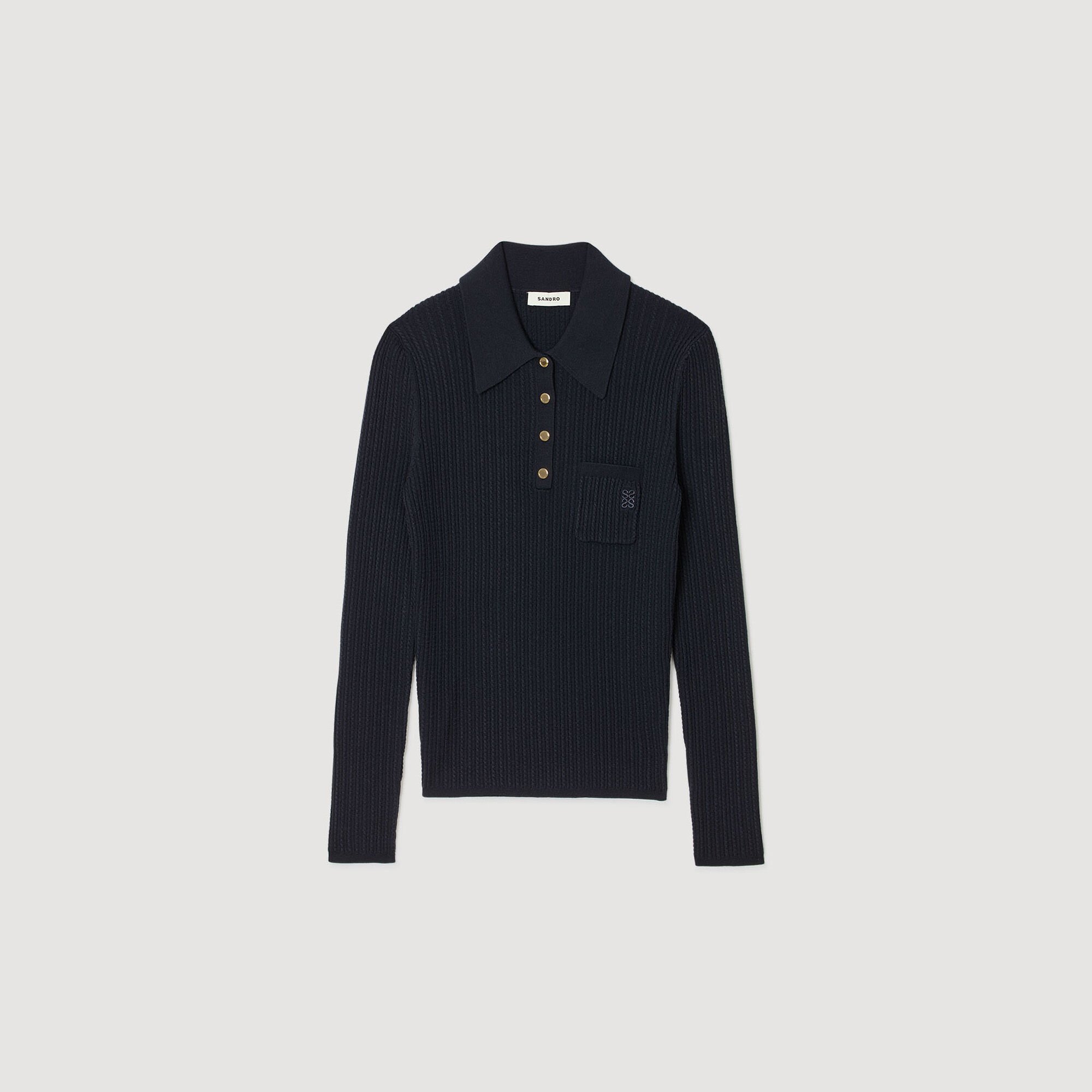 Pull polo en maille torsadée