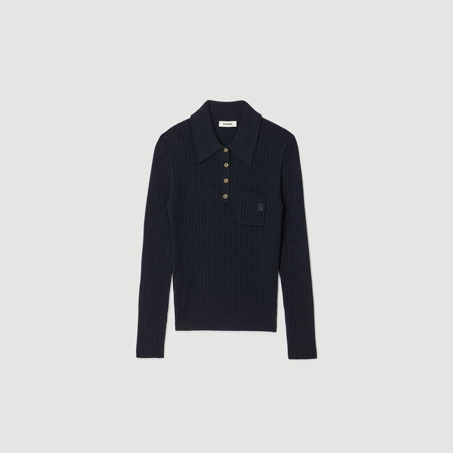 Pull polo en maille torsadée