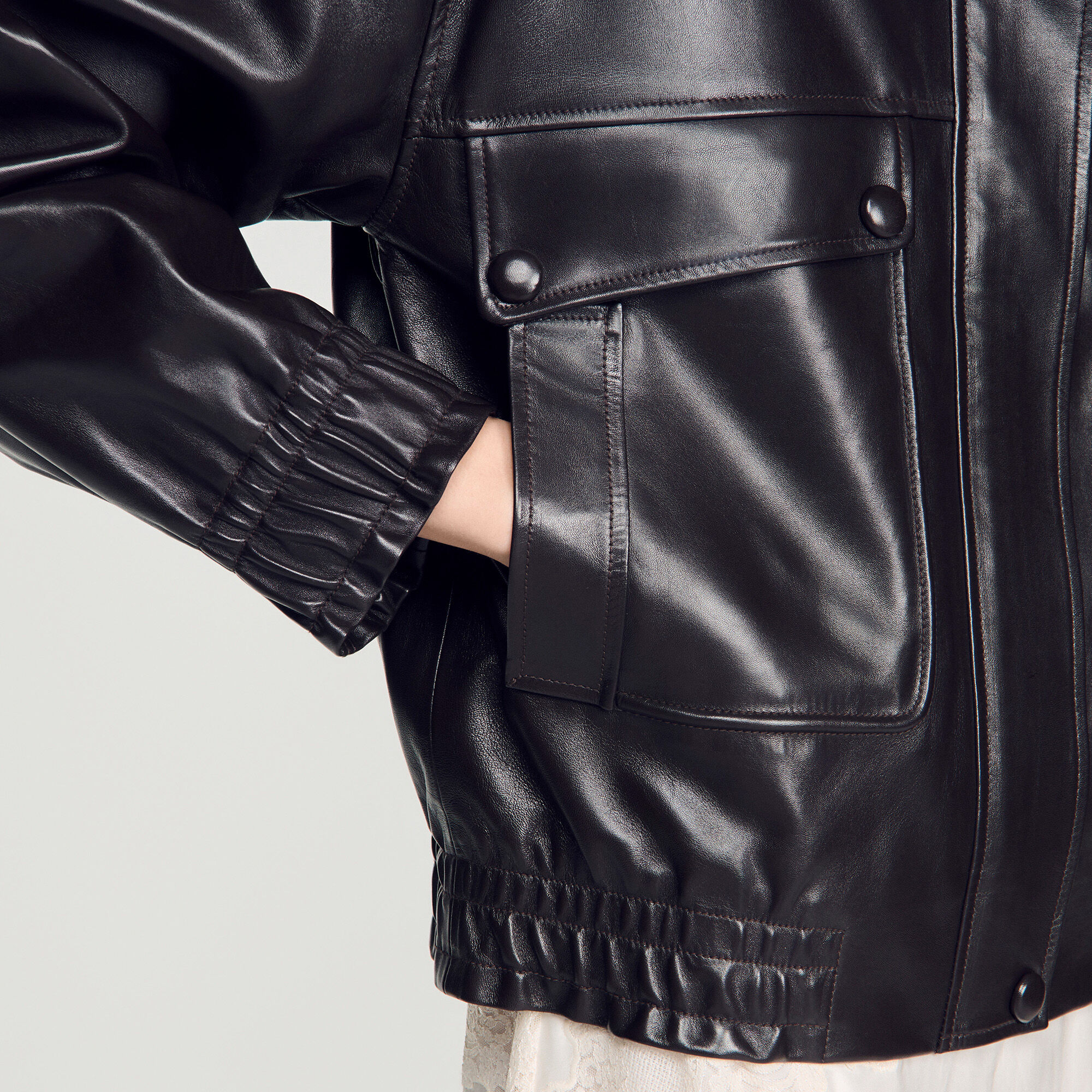 Oversize-Lederjacke mit Stehkragen