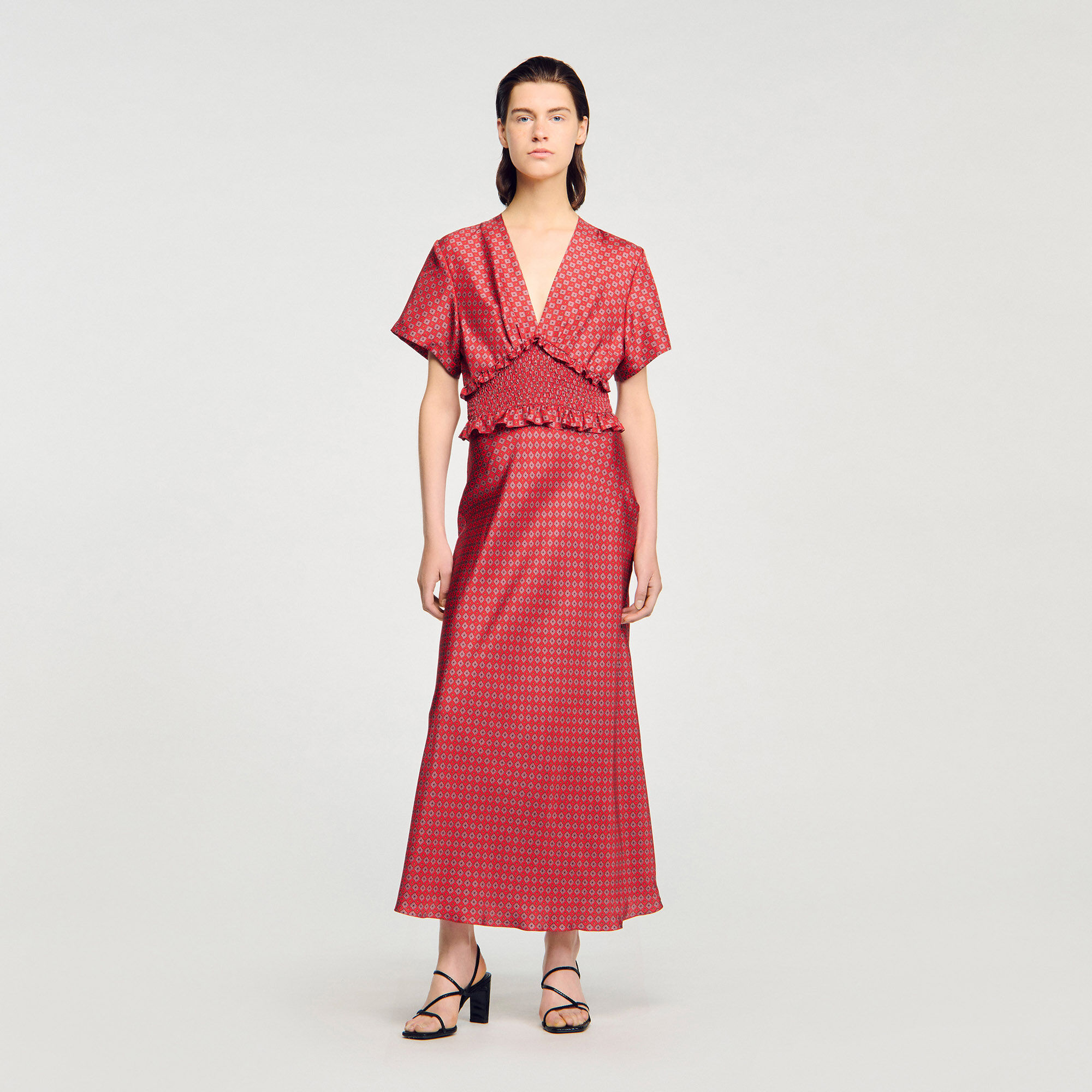 Langes Kleid mit Tuchprint