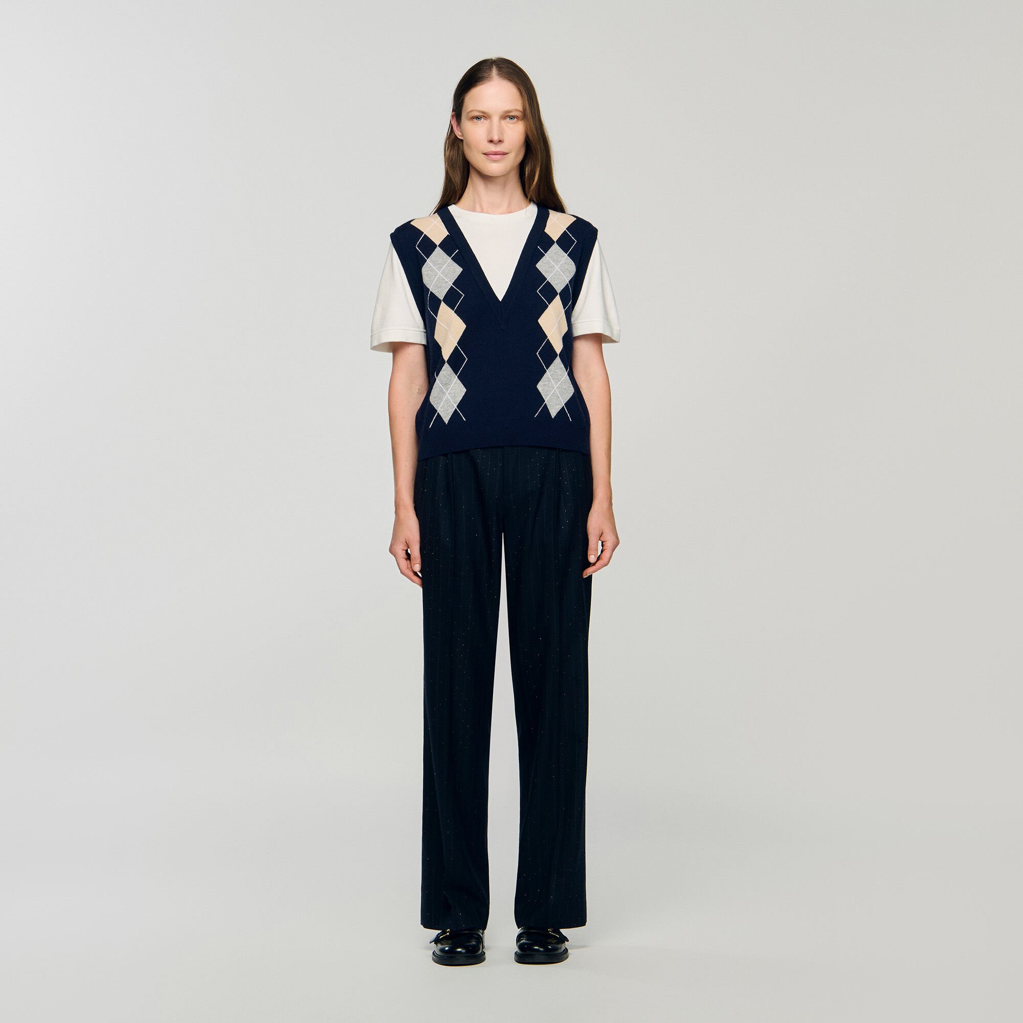 Trompe-l'Œil-Pullover mit Rauten