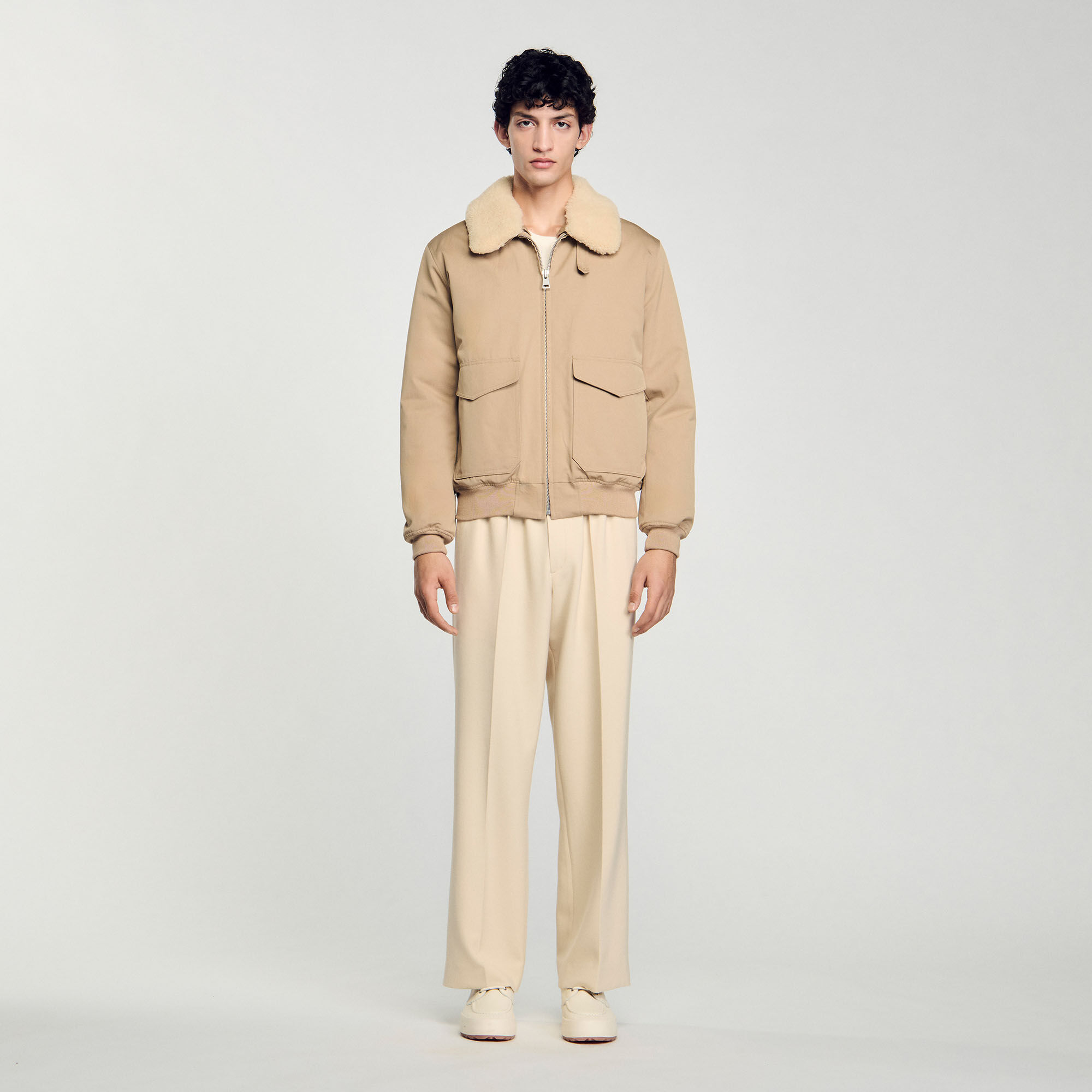 Fliegerjacke mit Schaffellkragen