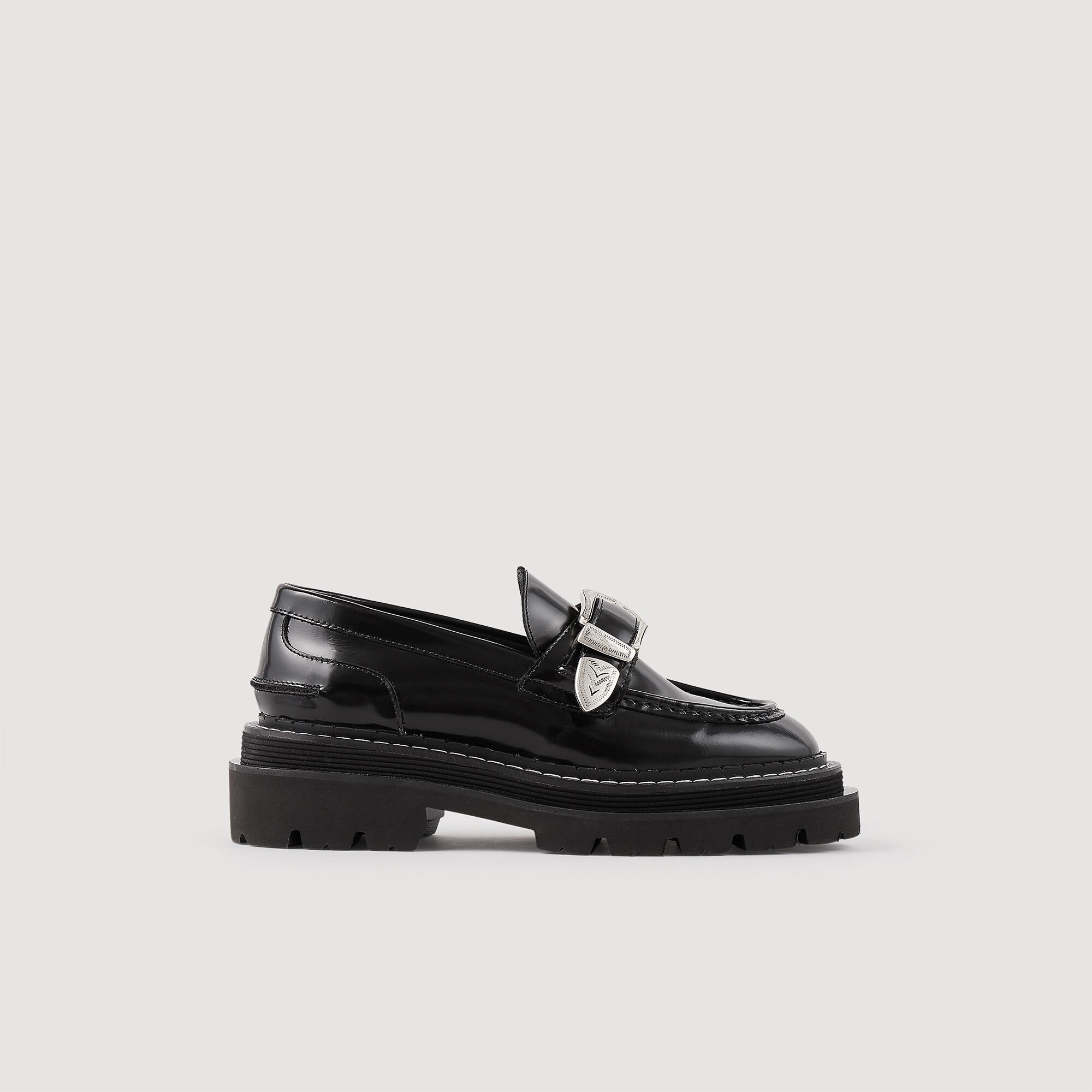 Leather loafers Black / Gray | Sandro Paris