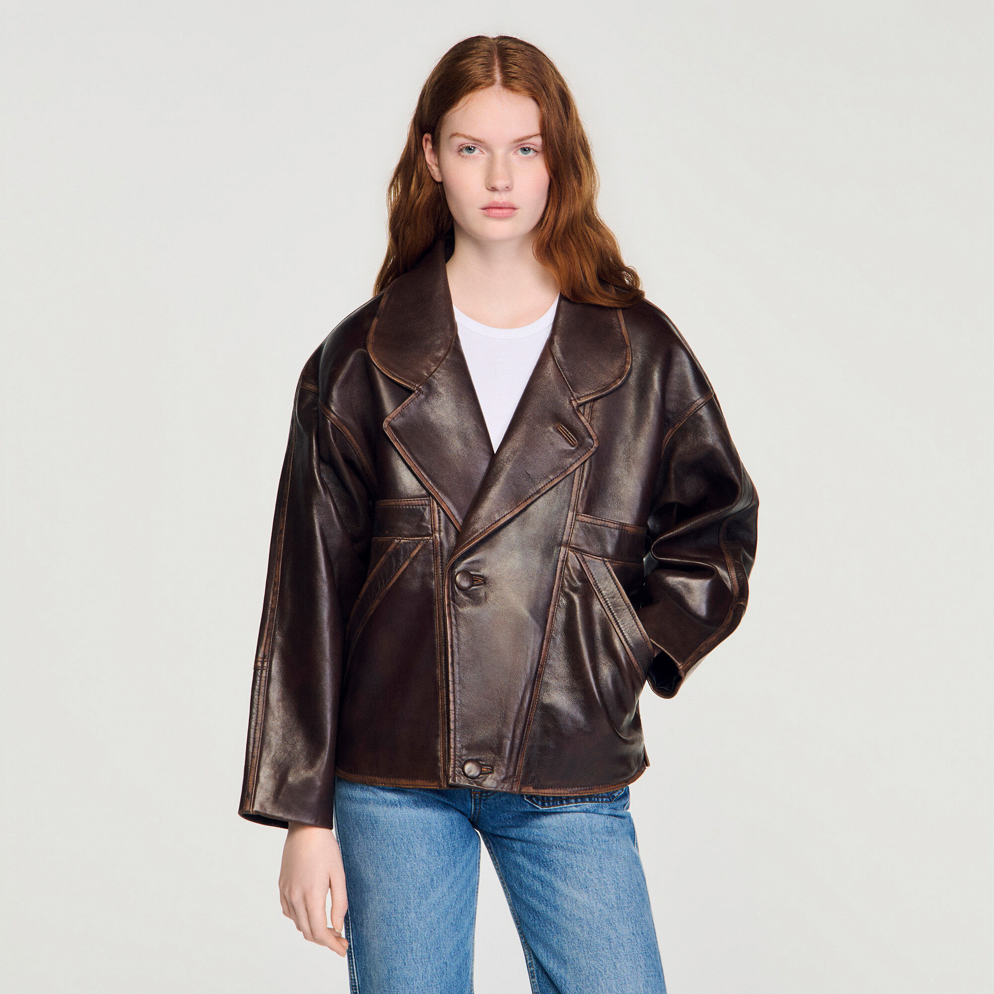 Oversized leather jacket