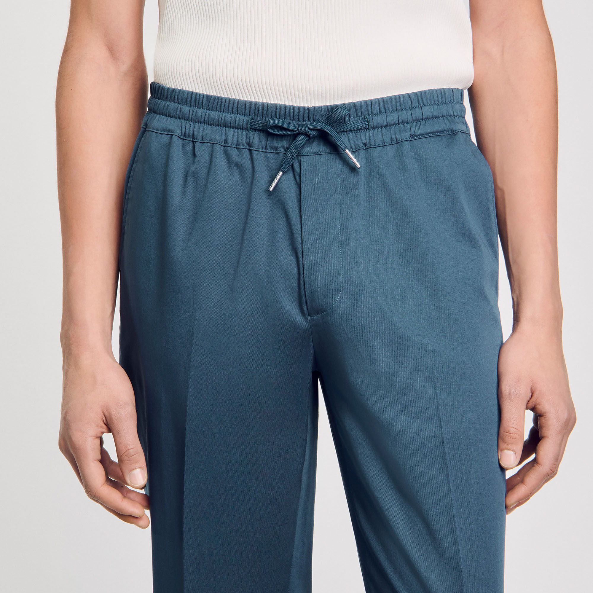 Elasticated straight-leg trousers