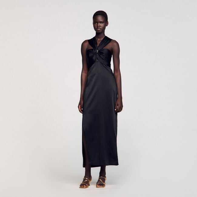 Robe longue  satinée fendue