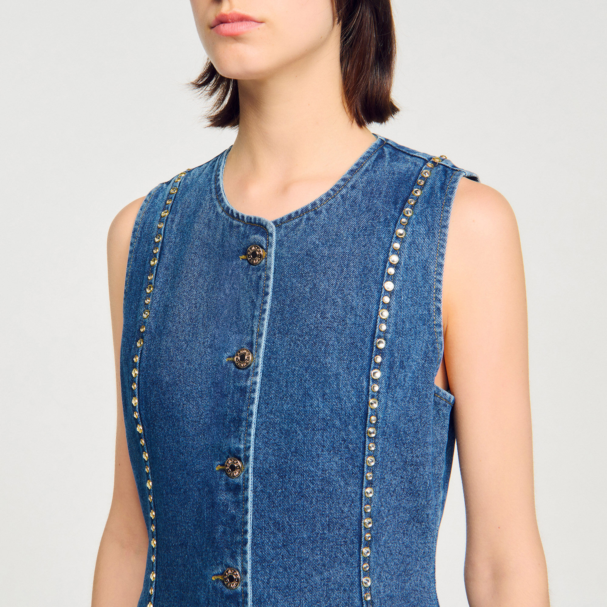 Top en denim strassé