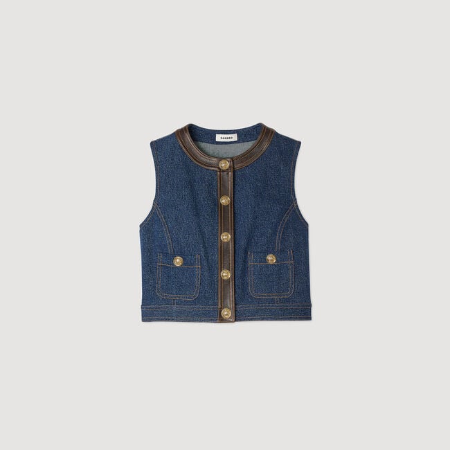 Top en denim et cuir