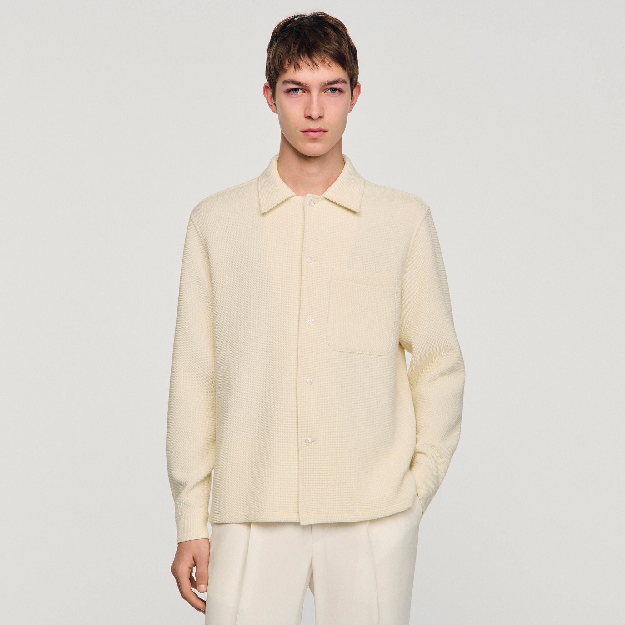 Textured shark collar shirt