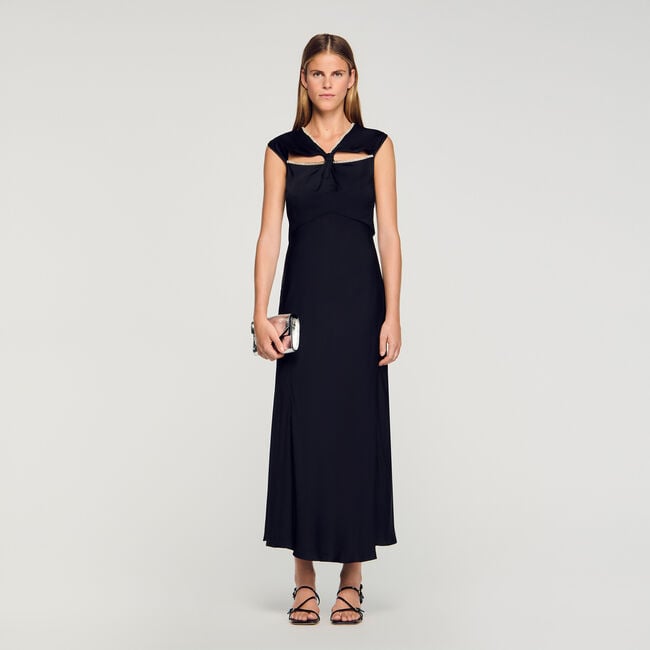 Satin maxi dress with rhinestones