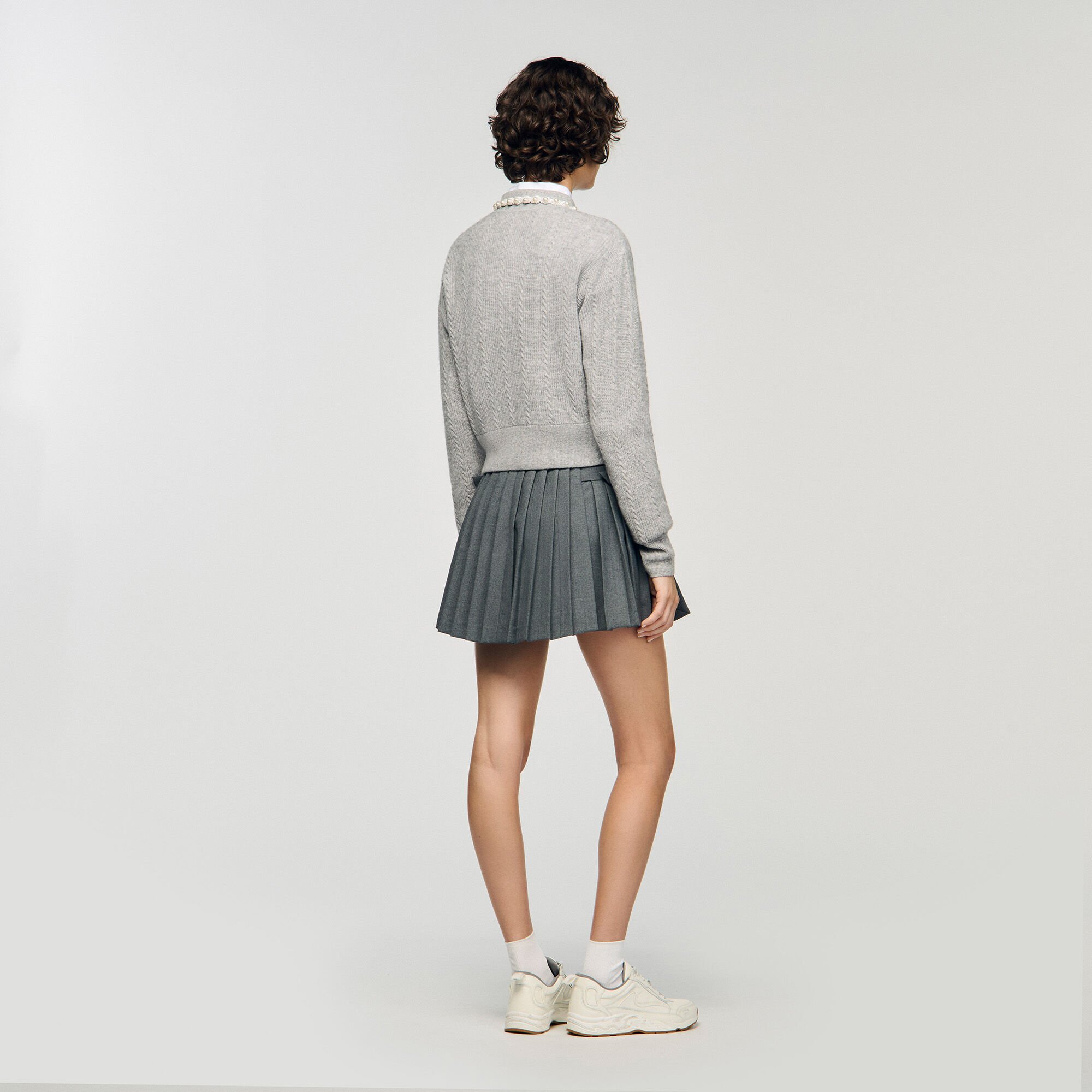 Cardigan zippé à col perlé 