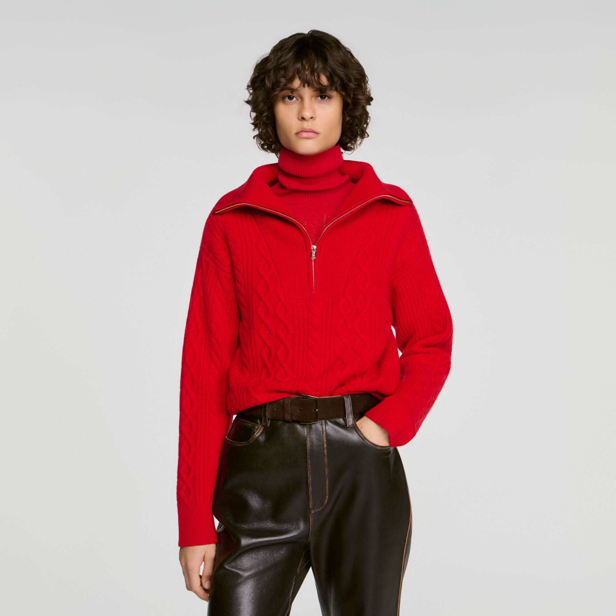 Zip-neck knit jumper - Women | Sandro