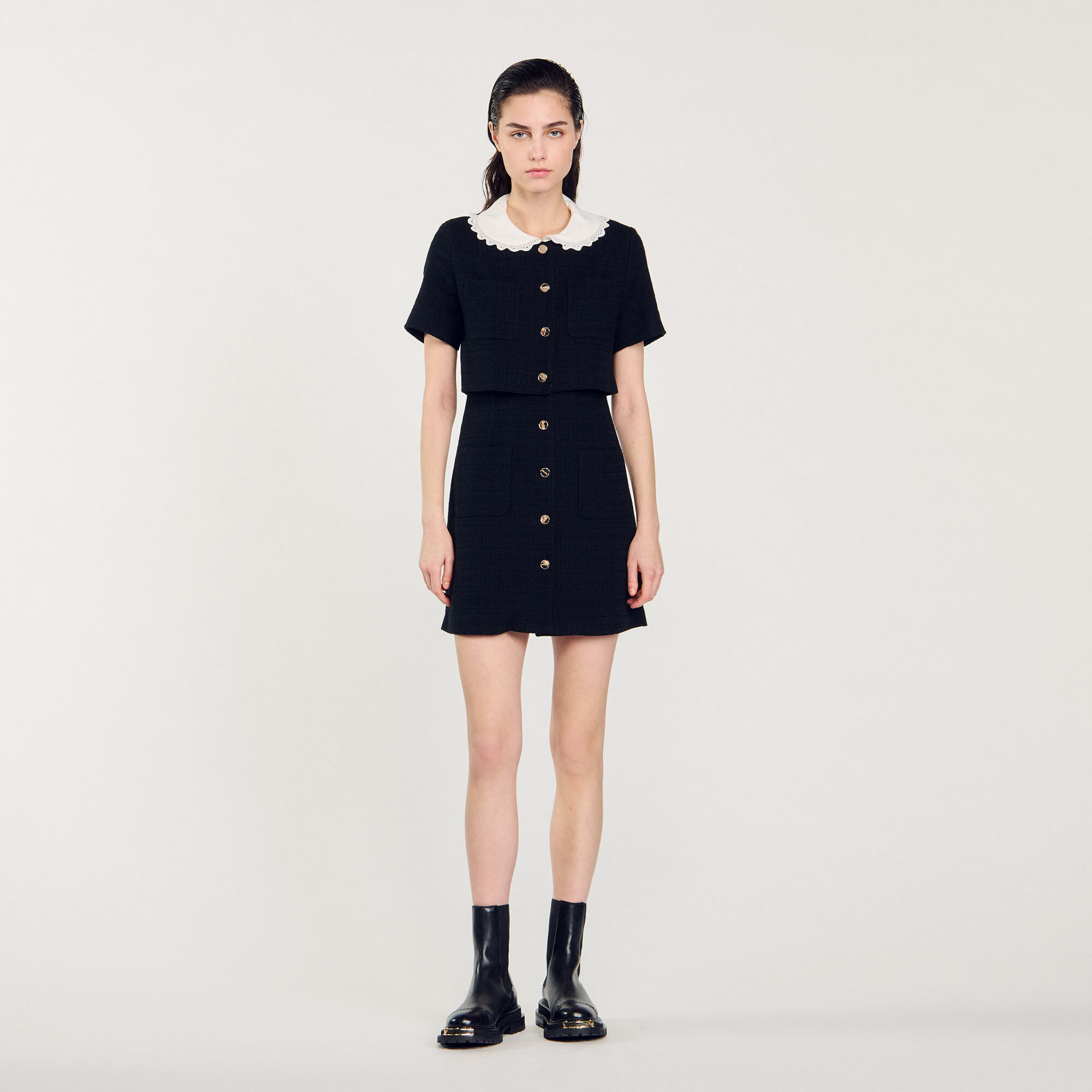 Short tweed dress black gray For Women Sandro Paris